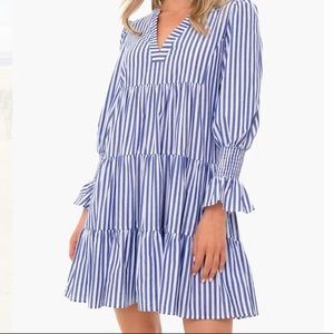 Blue and white stripe cotton poplin dress